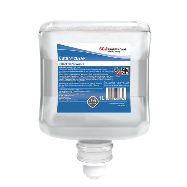 CCHW1L_AUS_FV.jpg Sc Johnson Deb Skin Care Cutan Clear Foam Handwash 1Lt - Image 1
